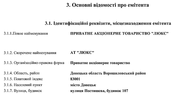 Ідентифікаційні реквізити, місцезнаходження емітента