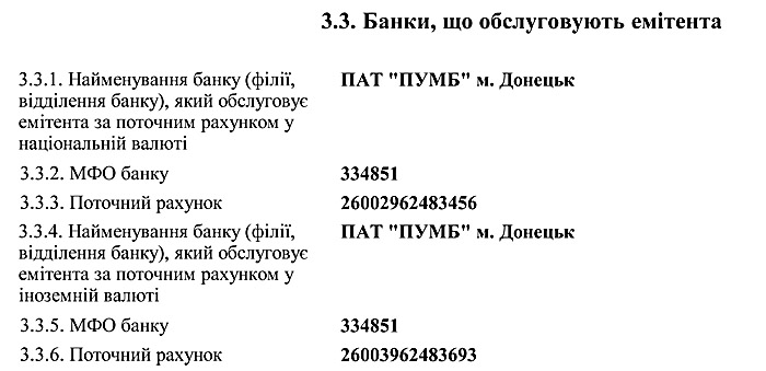Банки, що обслуговують емітента
