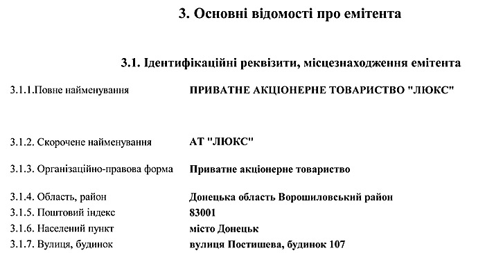 Ідентифікаційні реквізити, місцезнаходження емітента
