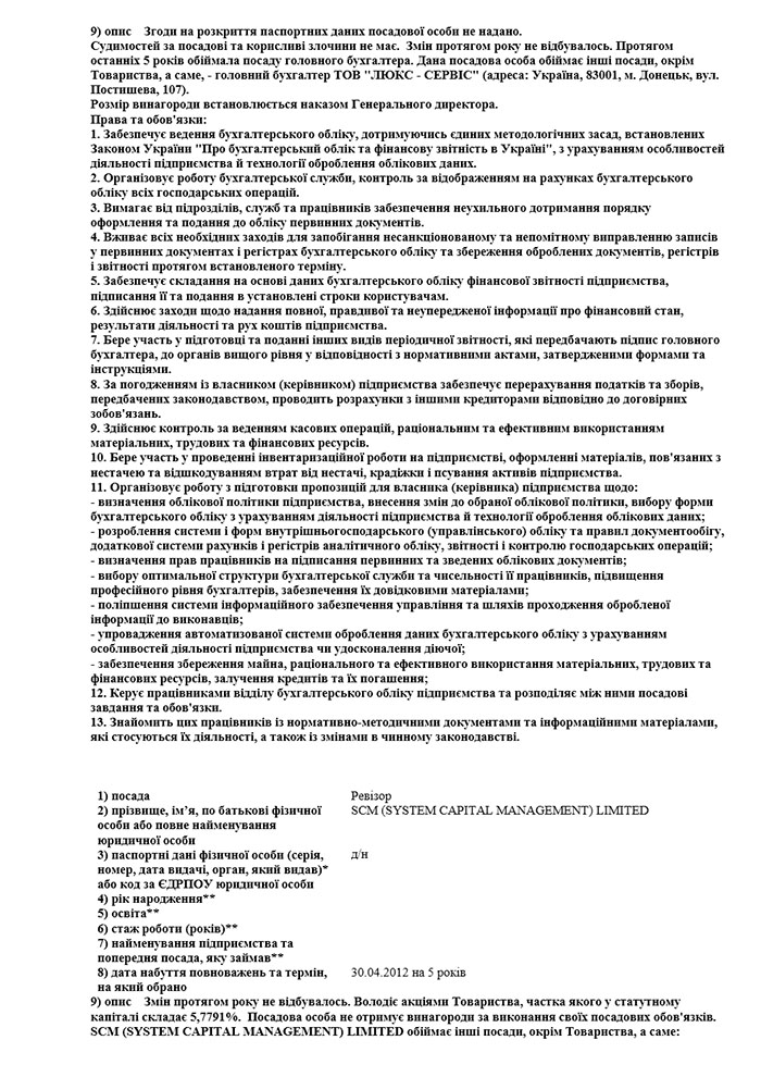 Інформація щодо освіти та стажу роботи посадових осіб емітета