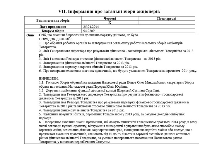 Інформація про загальні збори акціонерів